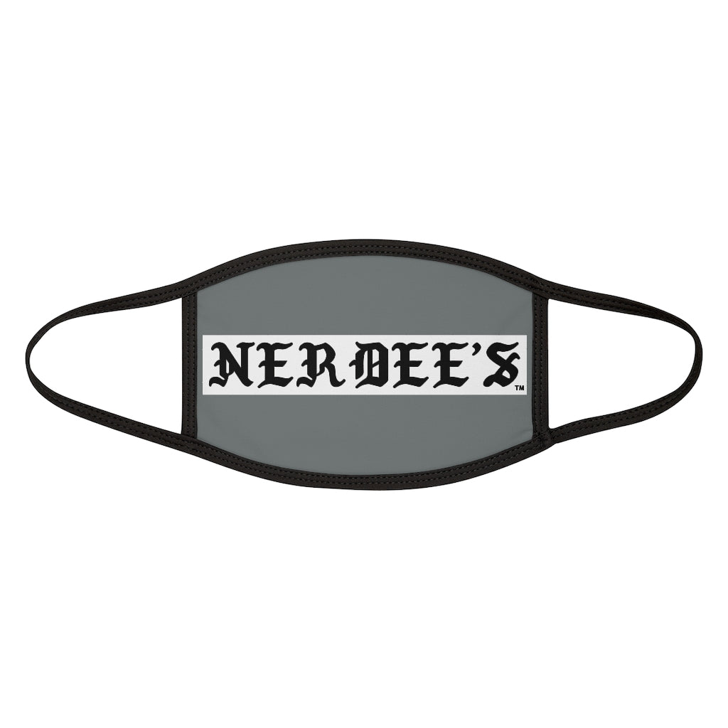 Nerdee's -  Old English White Banner - (WHT Design 01) - Mixed-Fabric Face Mask (Adult Large Fit) - Dark Gray