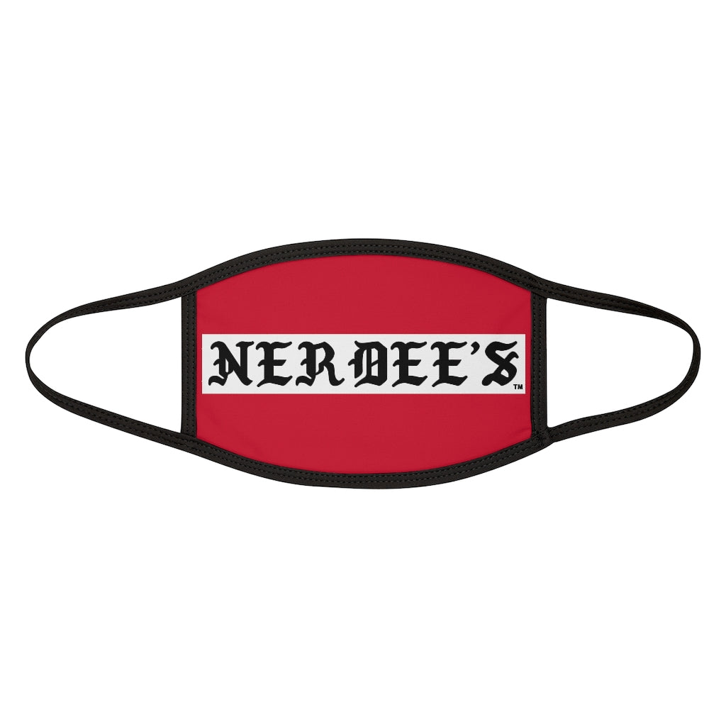 Nerdee's -  Old English White Banner - (WHT Design 01) - Mixed-Fabric Face Mask (Adult Large Fit) - Dark Red