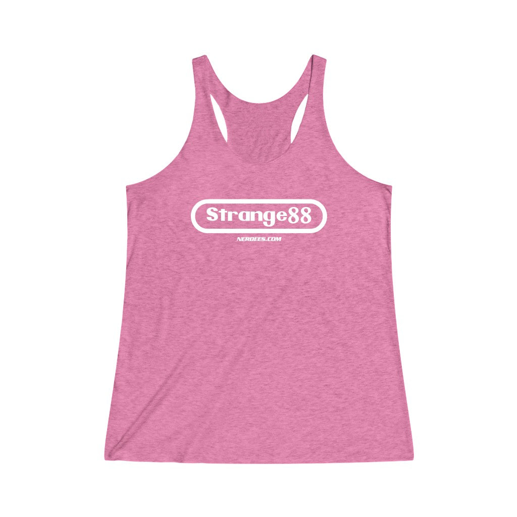 Strange 88 Retro Logo "80's 8 Bit" White - Women's Tri-Blend Racerback Tank