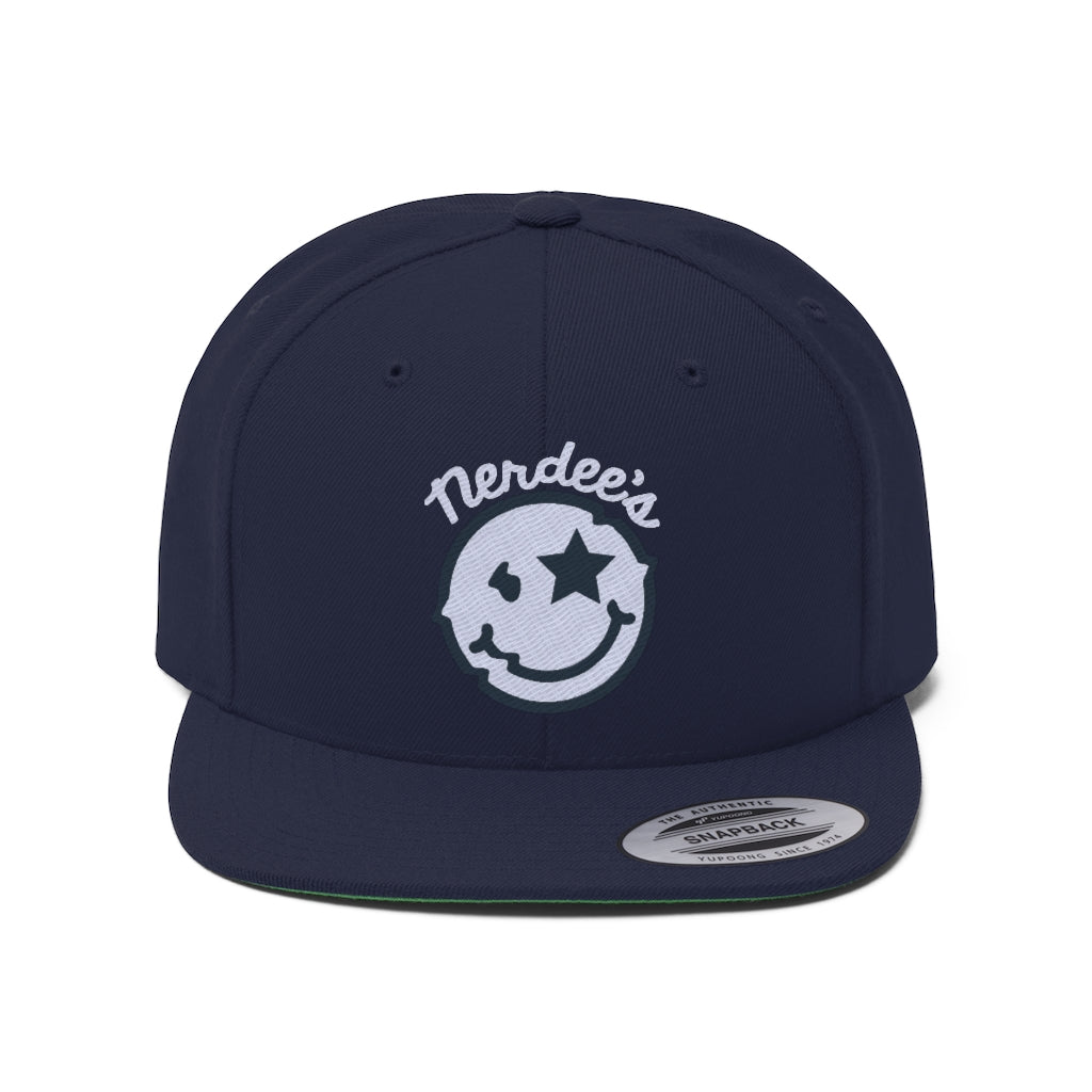 Nerdee's Official logo (WHT/NAVY) - Unisex Flat Bill Hat