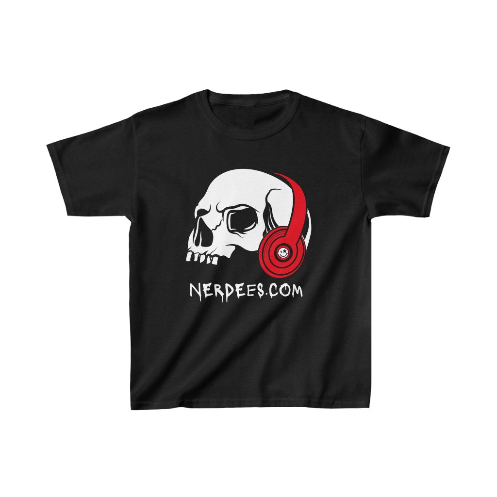 Nerdee's - Nerdees.com "Skull Phones" (Red Design 01) - Kids Heavy Cotton™ Tee