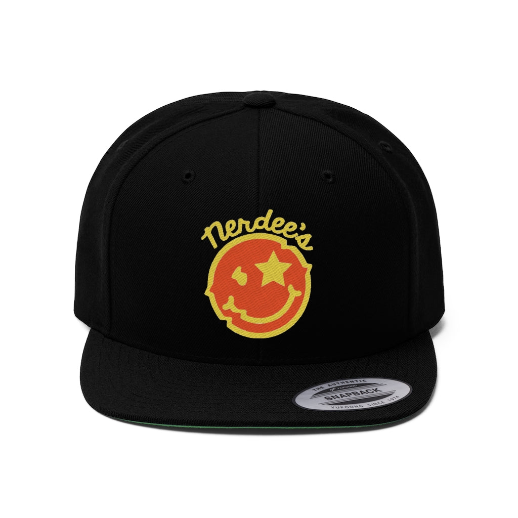 Nerdee's Official logo (GOLD/ORG) - Unisex Flat Bill Hat