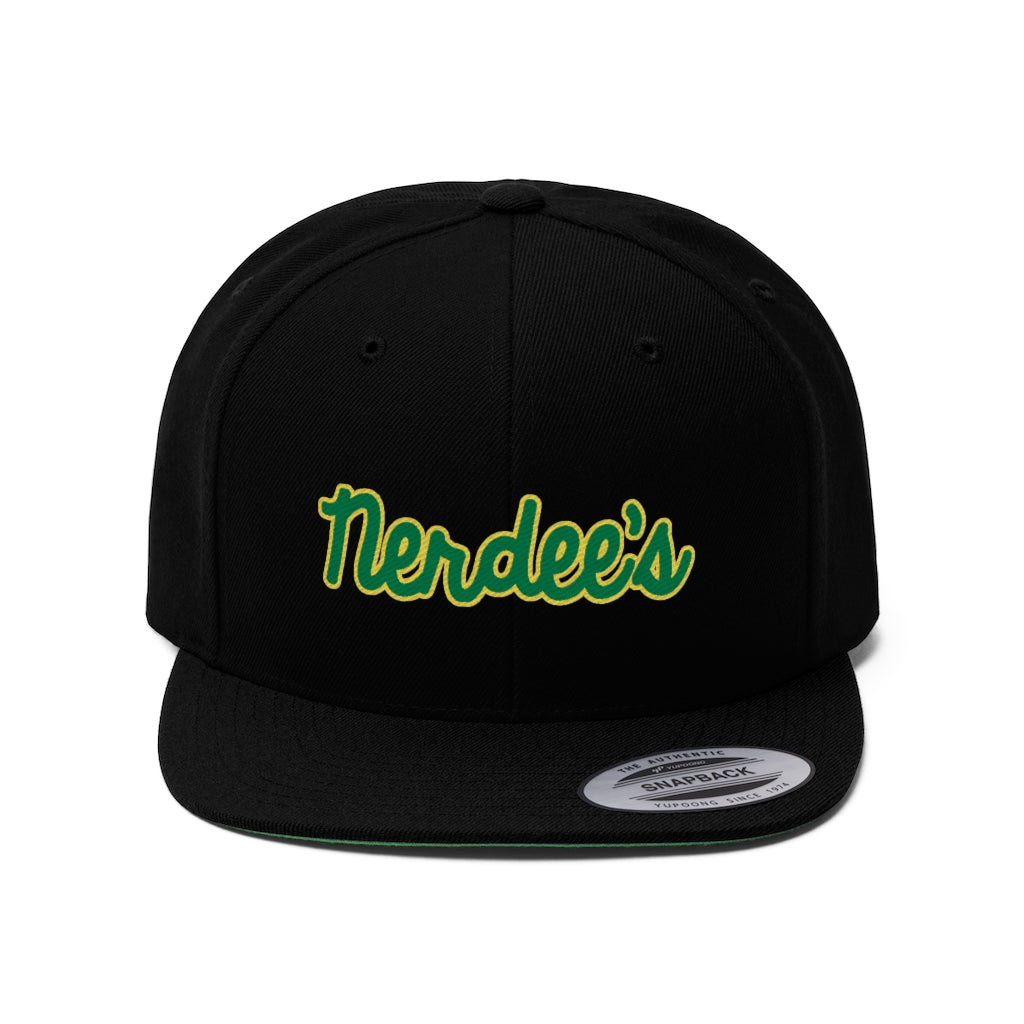 Nerdee's Script Logo (Green/Gold) - Unisex Flat Bill Hat
