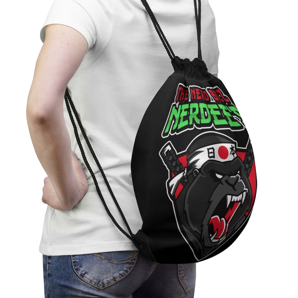 Nerdee's "Gorilla Samurai" Drawstring Bag - Black
