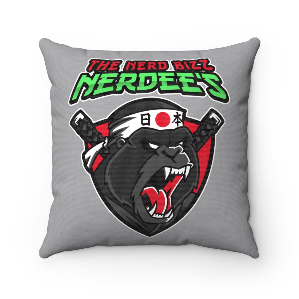 Nerdee's "Gorilla Samurai" Gray Spun Polyester Square Pillow Case