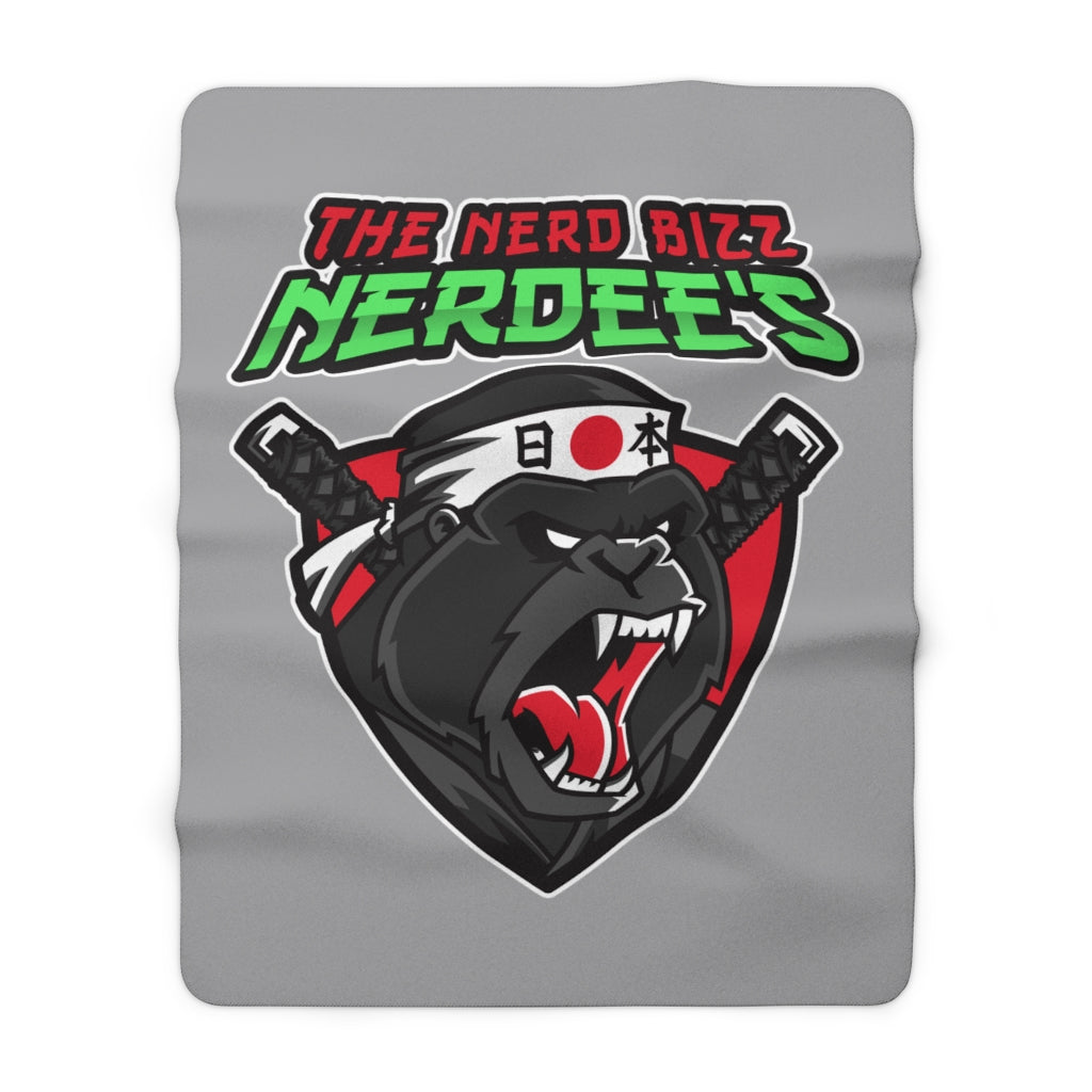 Nerdee's "Gorilla Samurai" Gray Sherpa Fleece Blanket