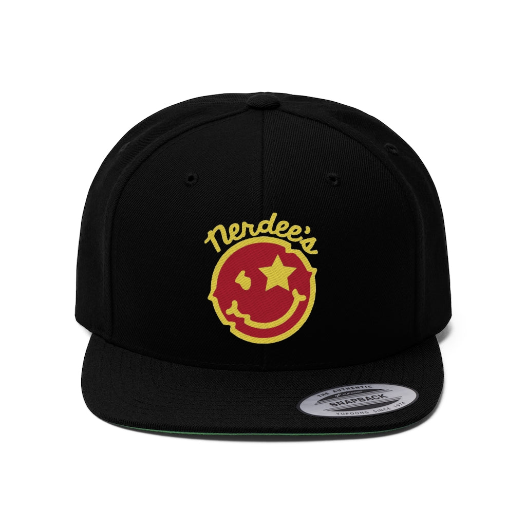 Nerdee's Official logo (GOLD/RED) - Unisex Flat Bill Hat