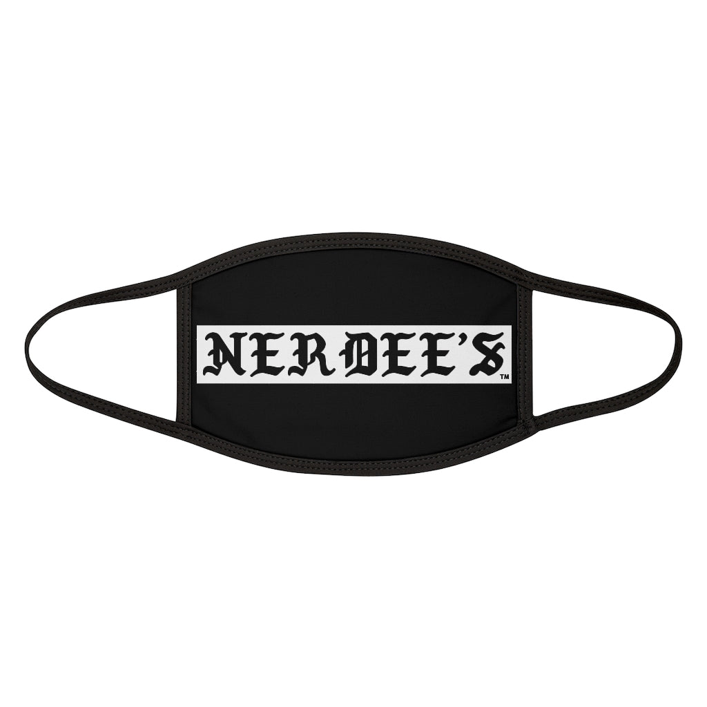 Nerdee's -  Old English White Banner - (WHT Design 01) - Mixed-Fabric Face Mask (Adult Large Fit) - Black