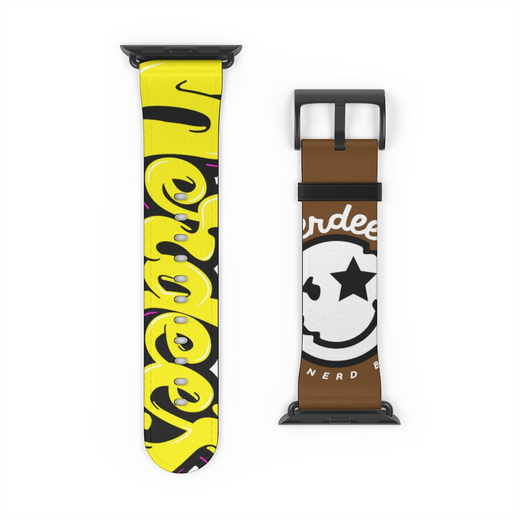 Nerdee's "Yellow Graffiti" Logo Watch Band - (Design 01) Brown