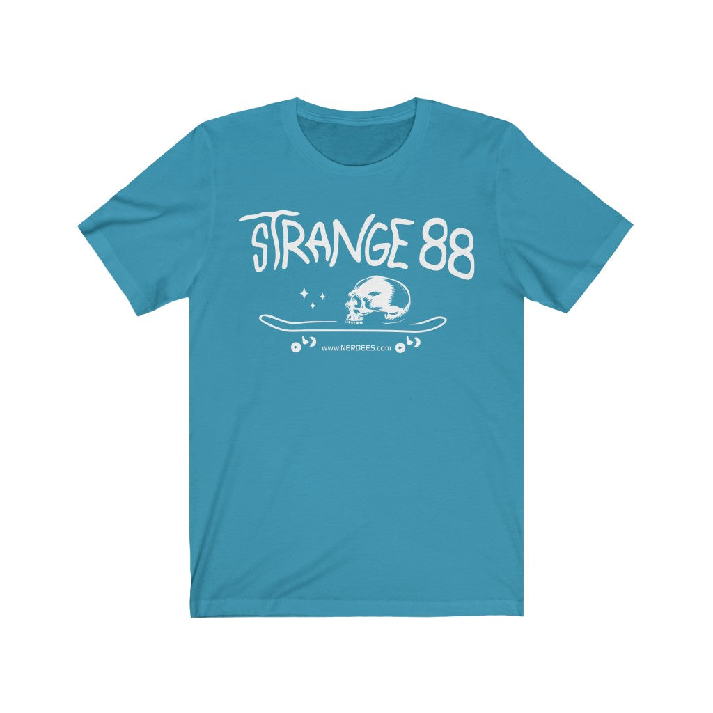 Strange 88 Retro Logo Tee "Skater Skull" (White) - Unisex Jersey Short Sleeve Tee