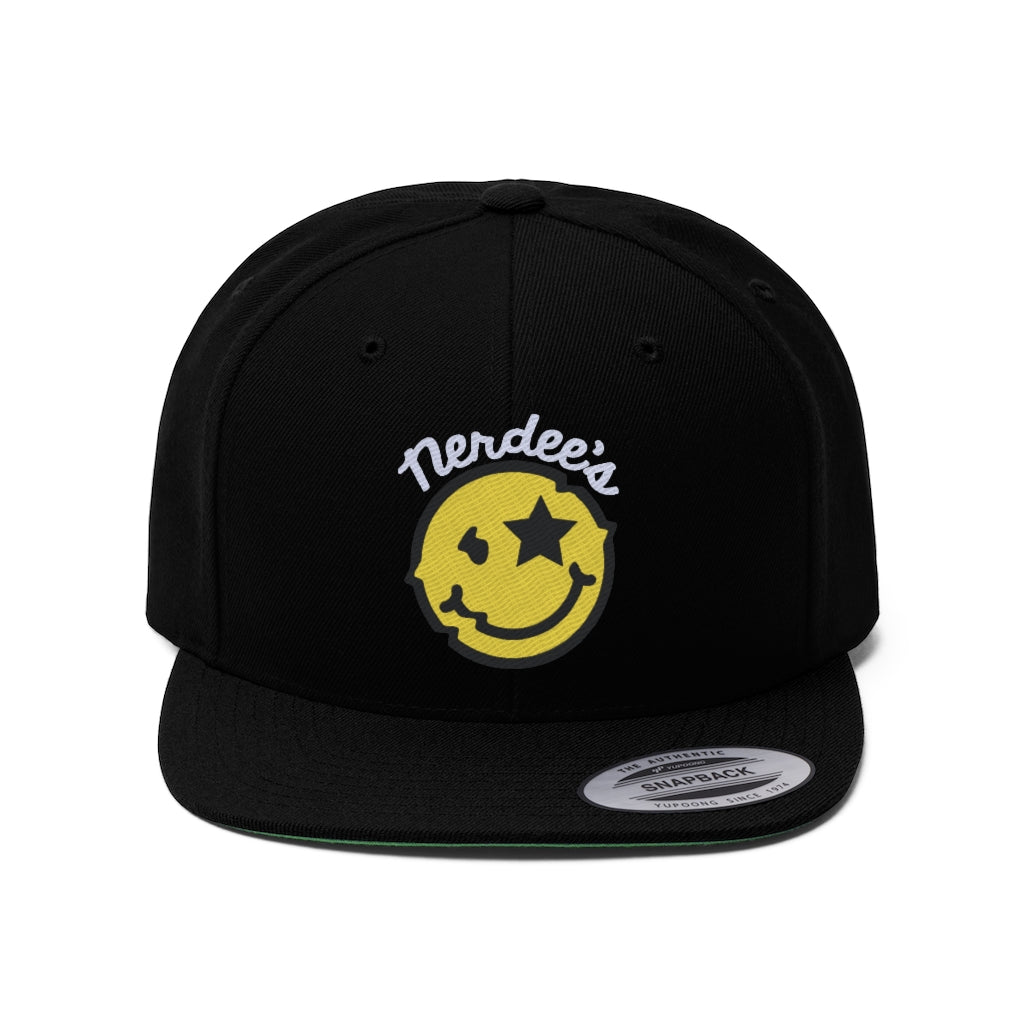 Nerdee's Official logo (WHT/Gold/BLK) - Unisex Flat Bill Hat