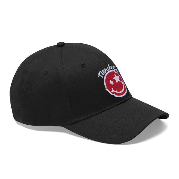 Nerdee's Official logo (WHT/RED) - Unisex Twill Hat