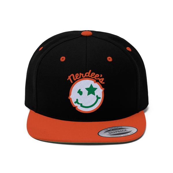 Nerdee's Official logo (ORG/WHT/GRN) - Unisex Flat Bill Hat