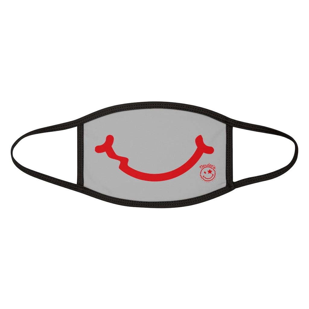 Nerdee's - "Smiley Face" with Logo (RED Design 01) - Mixed-Fabric Face Mask - Light Gray
