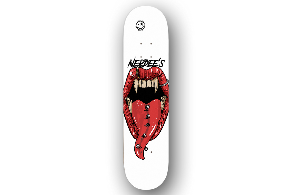 Nerdee's Skate Shop "Long in the Tooth"  (zoomed in) -  Skateboard Deck