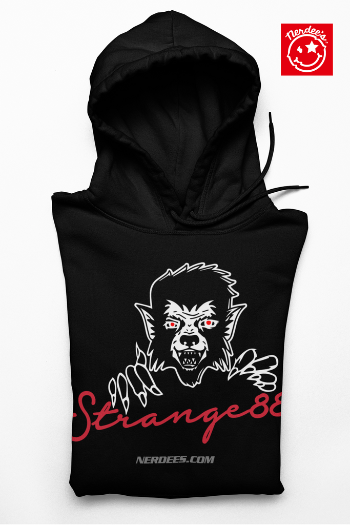 Strange 88 Retro Logo Hoodie "Middle Aged Wolf" (Black) - Unisex Heavy Blend™ Hooded Sweatshirt
