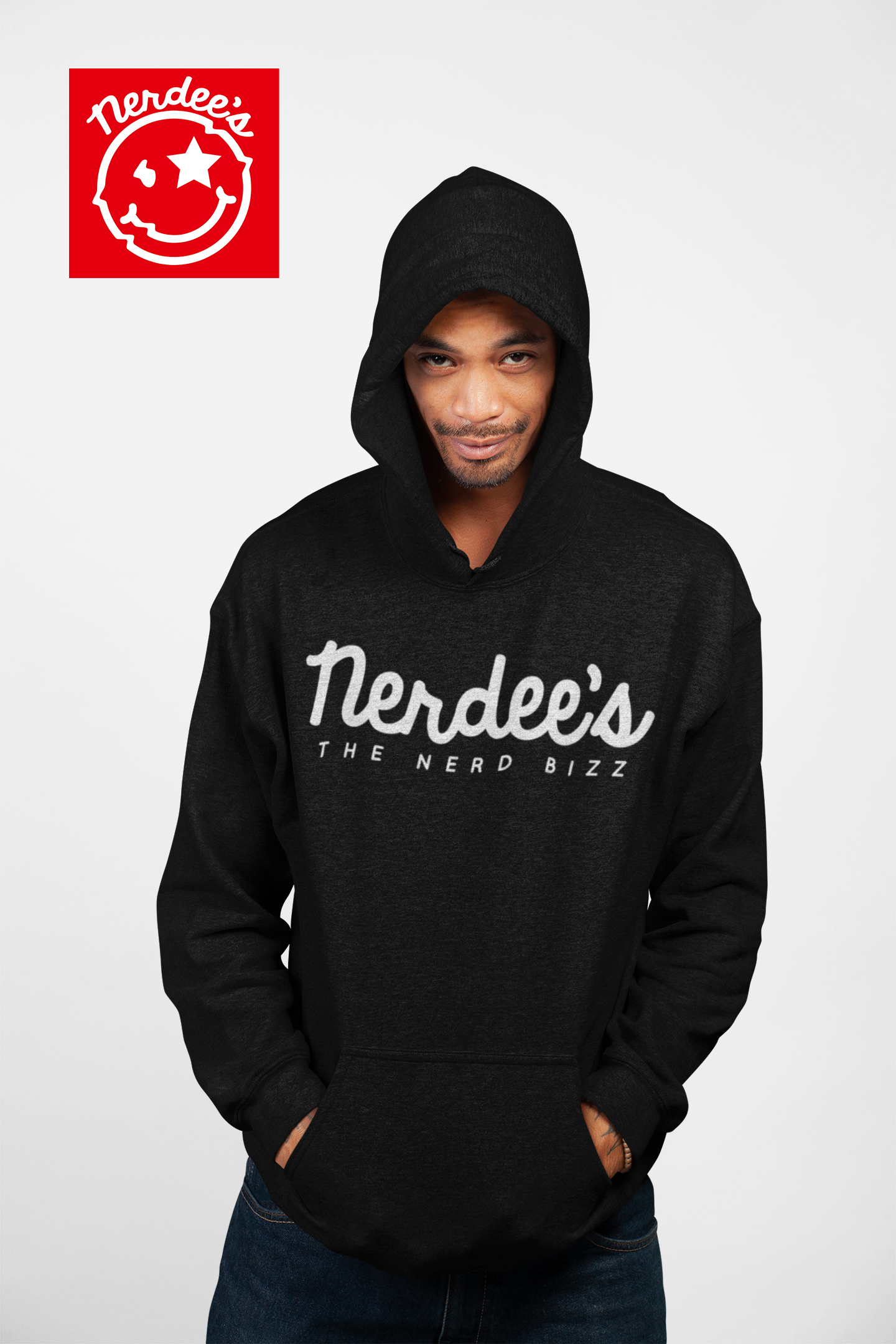 [ NERDY ]★23FW★BOUCLE LOGO PULLOVER HOODIE Nerdee's Official Script Logo (WHT) - Unisex Hoodie