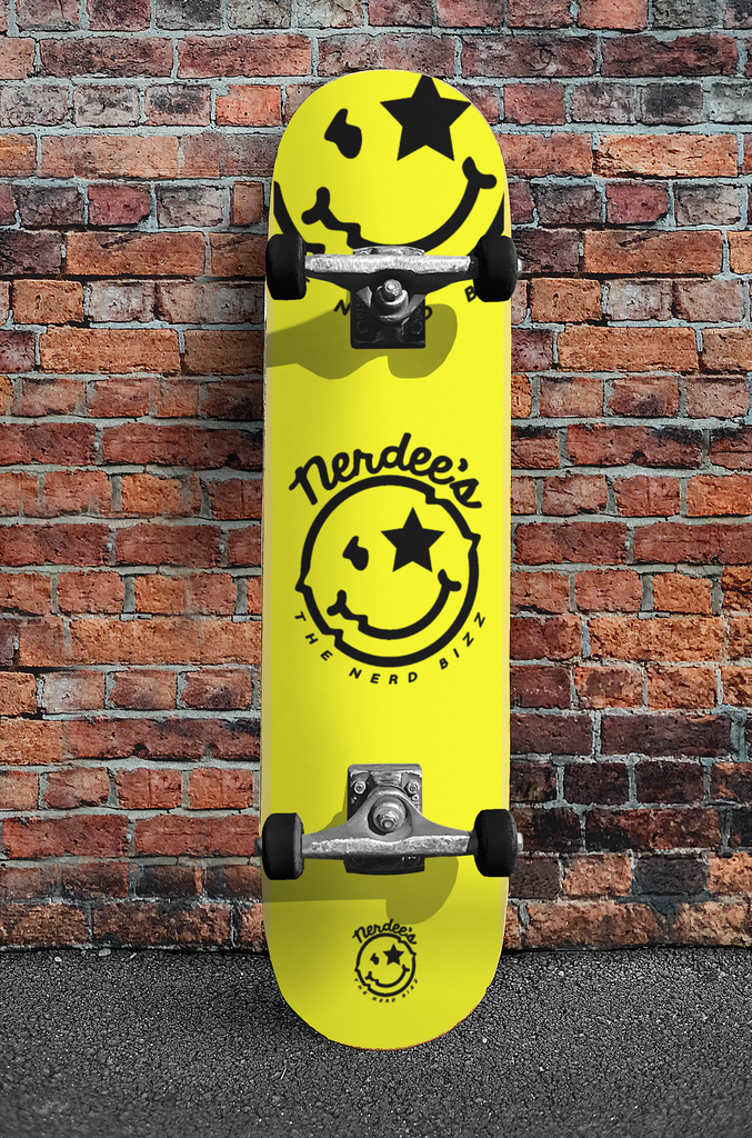 Custom name yellow swiss cheese skateboard deck