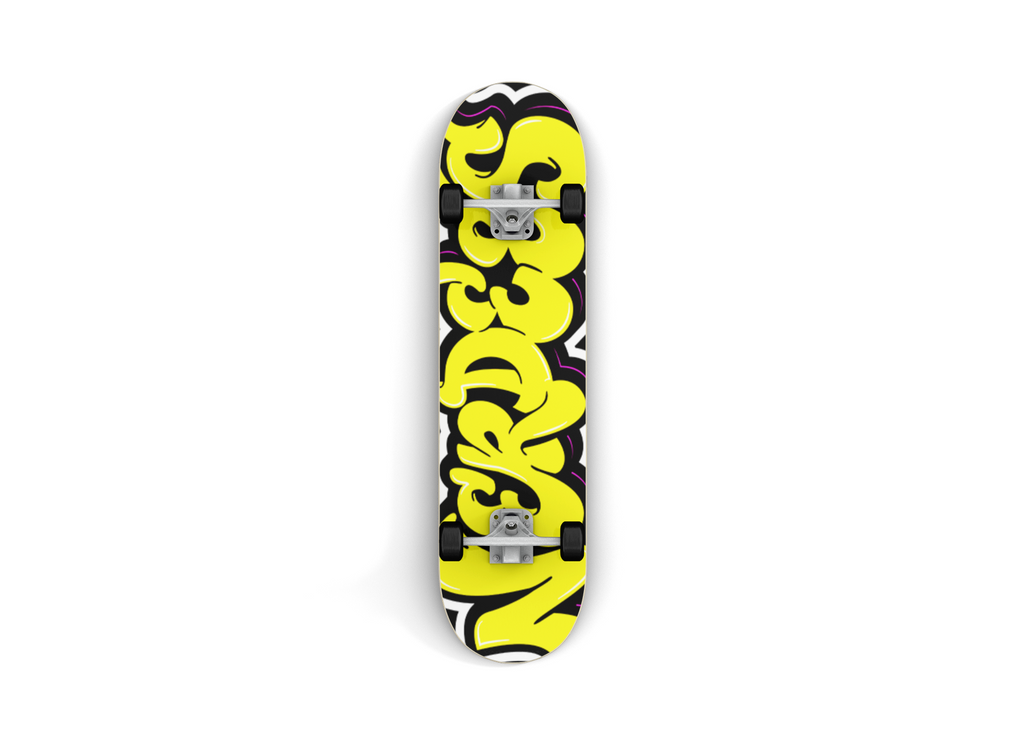 Nerdee's Skate Shop "Yellow Graffiti Logo Zoom" Skateboard Deck
