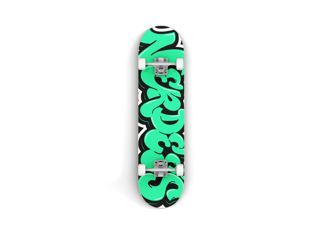 Nerdee's Skate Shop "Nerdee Green Graffiti Logo Zoom" Skateboard Deck